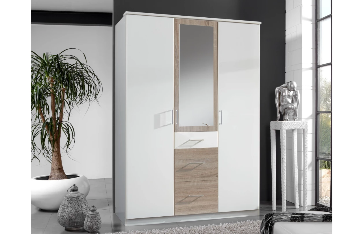 Šatní skříň bez zrcadla Click, 91 cm, bílá/dub sonoma 39