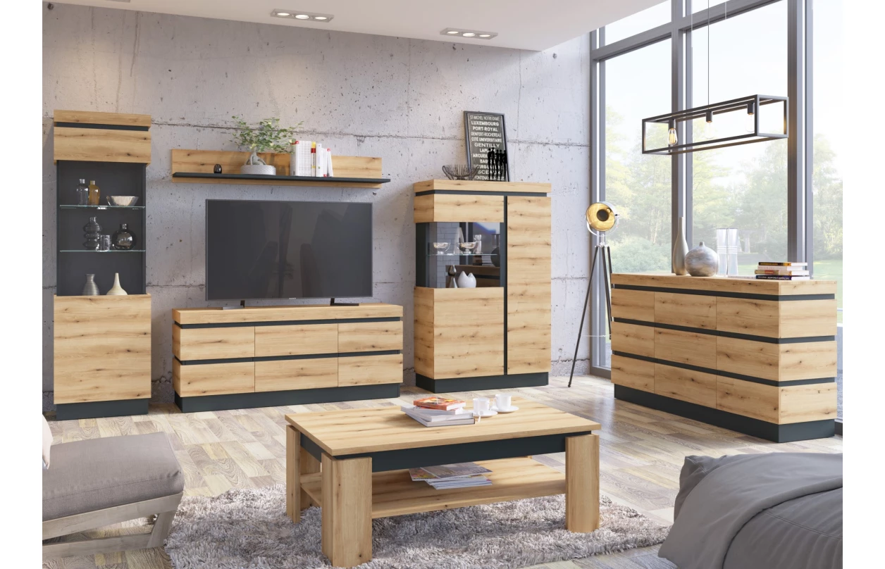Úložná komoda Corte, dub coast/tmavě šedá 1