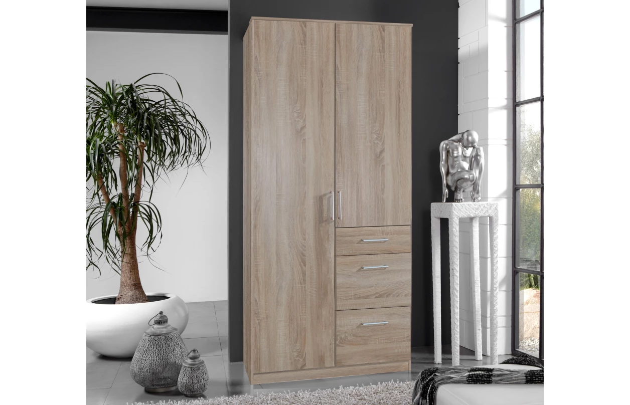 Šatní skříň bez zrcadla Click, 91 cm, bílá/prkenný dub 9