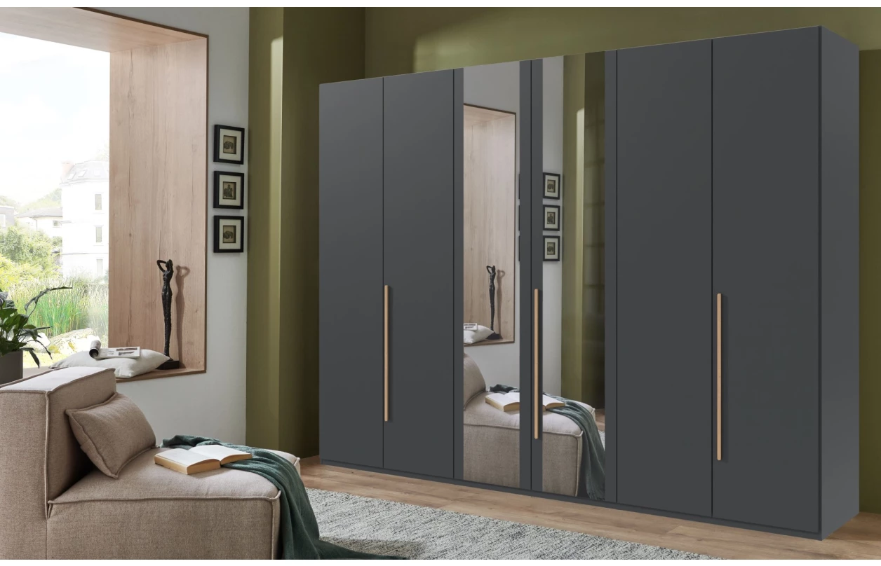 Šatní skříň se zrcadly London, 270 cm, šedá sahara/dub artisan 31