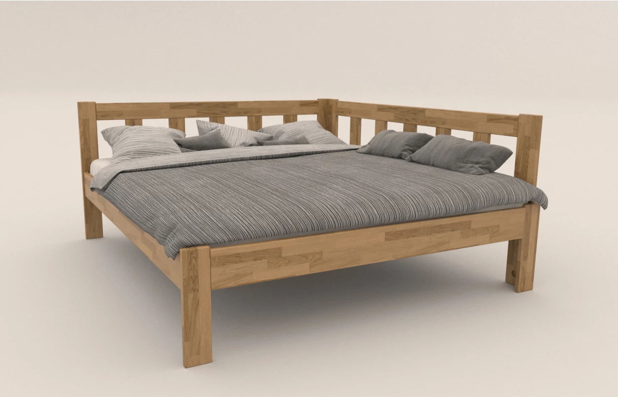 Rohová postel se zástěnou vpravo Tema P 180x200 cm, šedý buk 1