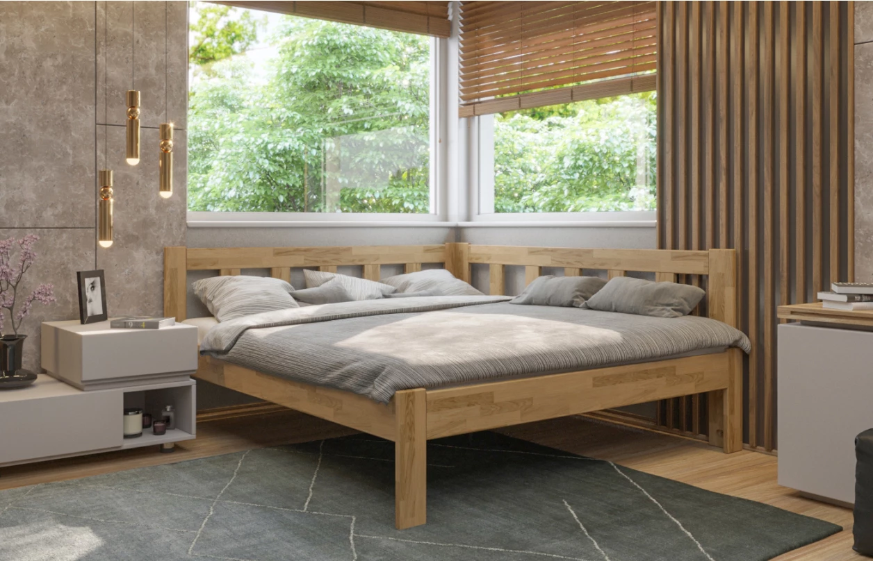 Rohová postel se zástěnou vpravo Tema P 180x200 cm, šedý buk 5