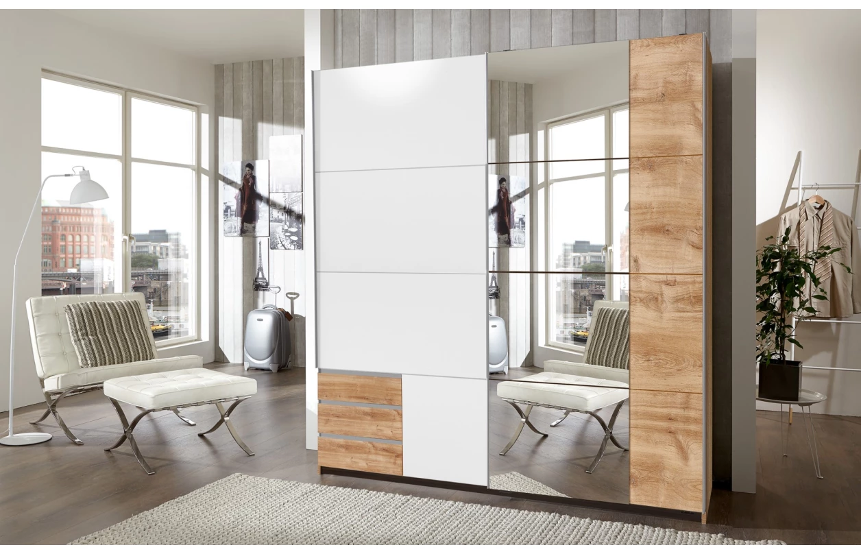 Šatní skříň se zrcadlem Emden, 135 cm, bílá 6