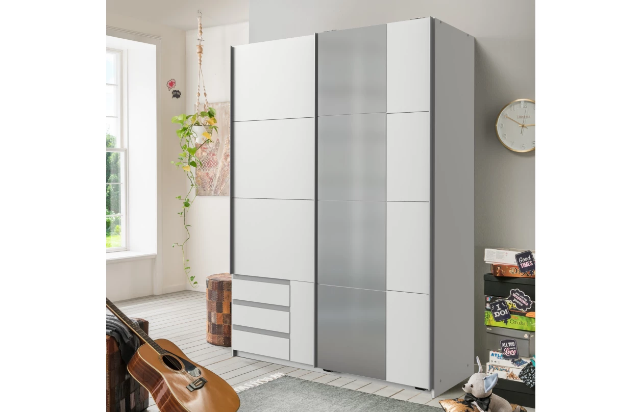 Šatní skříň se zrcadlem Emden, 225 cm, bílá 7