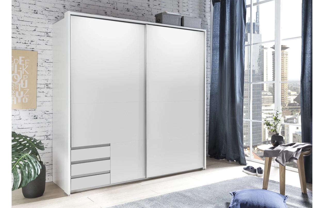 Šatní skříň se zrcadlem Emden, 225 cm, bílá 8