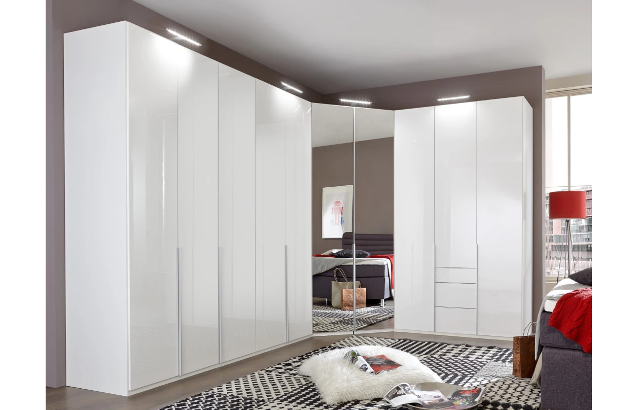 Šatní skříň New York D, 180 cm, bílá/bílý lesk 19