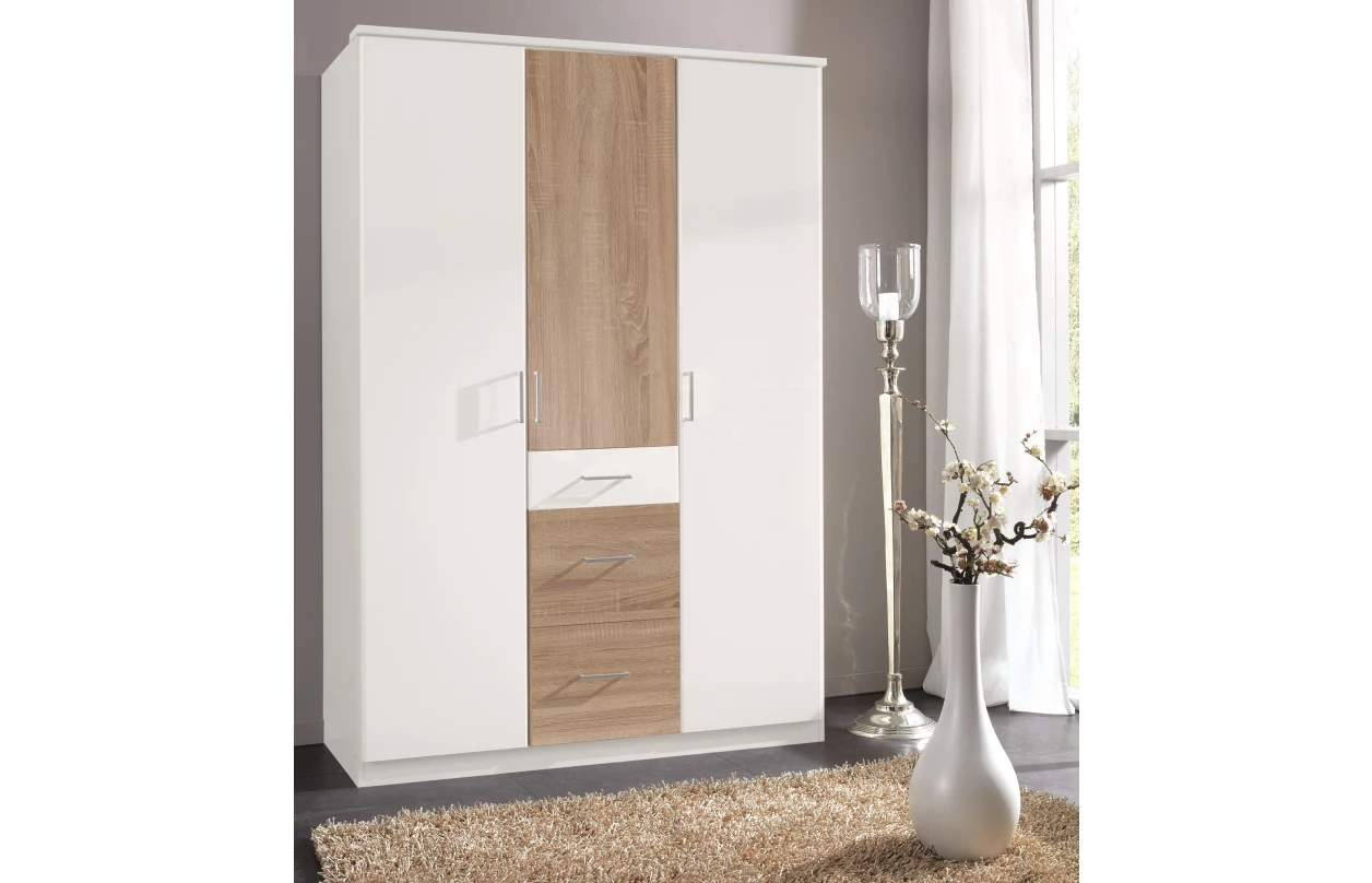 Šatní skříň se zrcadlem Click, 135 cm, dub sonoma/bílá 3