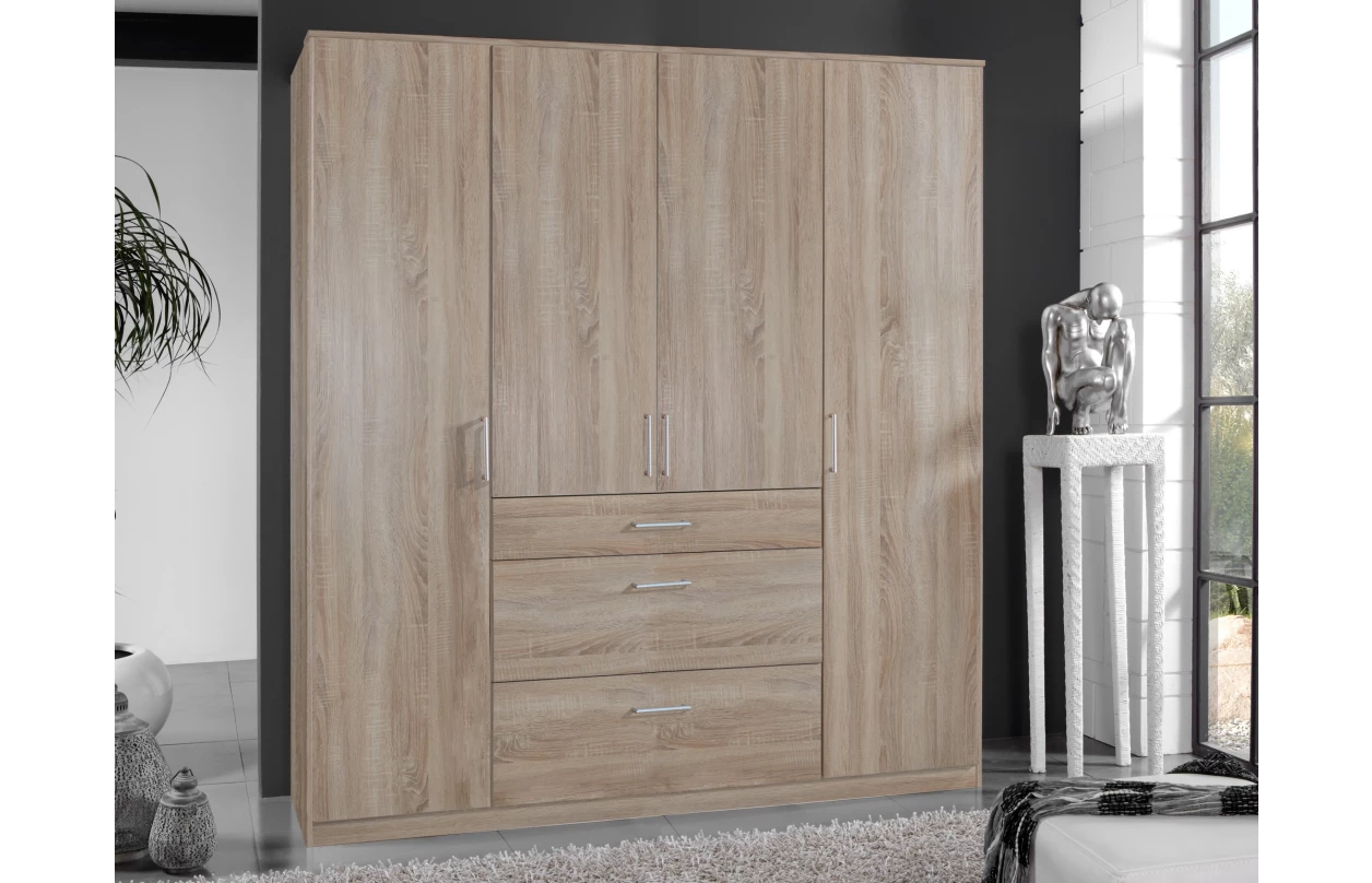 Šatní skříň se zrcadlem Click, 135 cm, dub sonoma/bílá 12