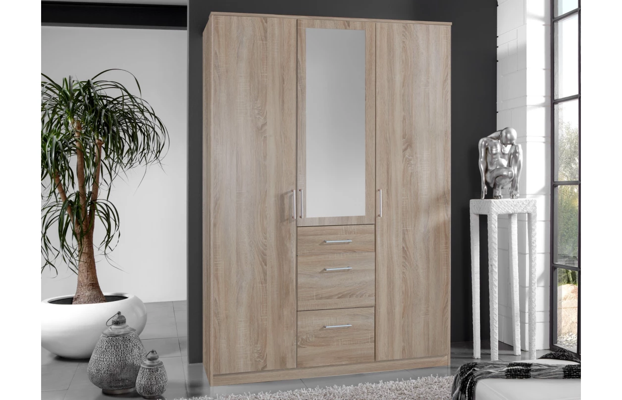 Šatní skříň se zrcadlem Click, 135 cm, dub sonoma/bílá 13
