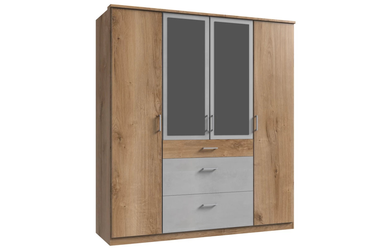 Šatní skříň se zrcadlem Click, 135 cm, dub sonoma/bílá 19