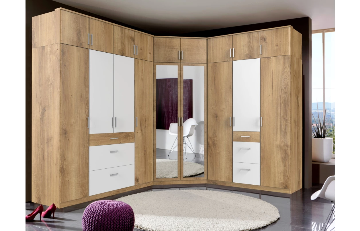 Šatní skříň se zrcadlem Click, 135 cm, dub sonoma/bílá 26