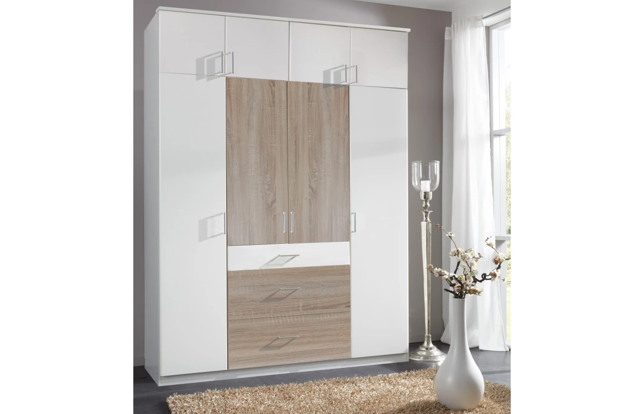Šatní skříň se zrcadlem Click, 135 cm, dub sonoma/bílá 38