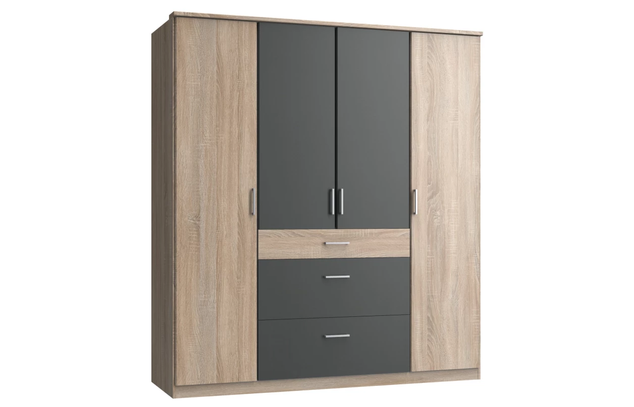 Šatní skříň se zrcadlem Click, 135 cm, dub sonoma/bílá 41