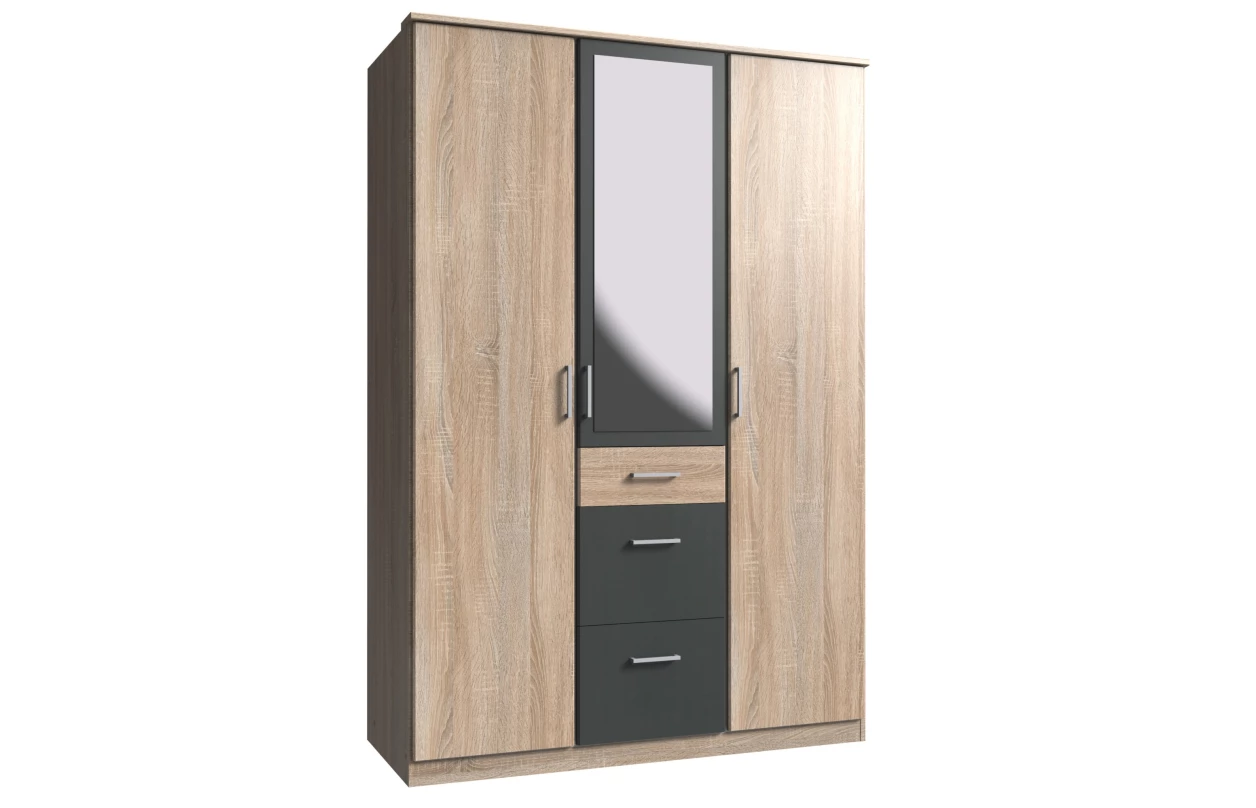 Šatní skříň se zrcadlem Click, 135 cm, dub sonoma/bílá 42