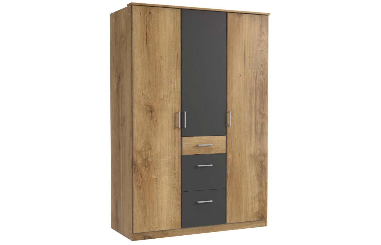 Šatní skříň se zrcadlem Click, 135 cm, dub sonoma/bílá 44