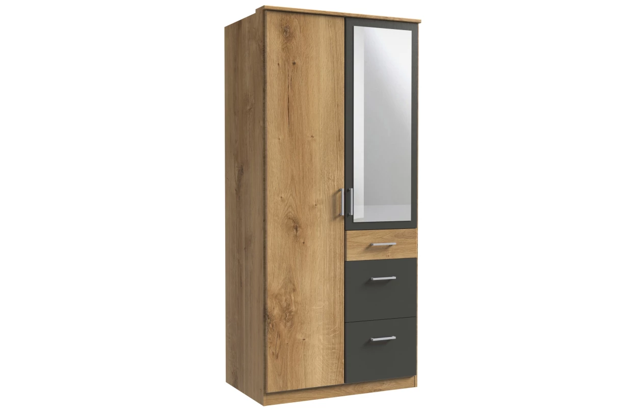 Šatní skříň se zrcadlem Click, 135 cm, dub sonoma/bílá 45