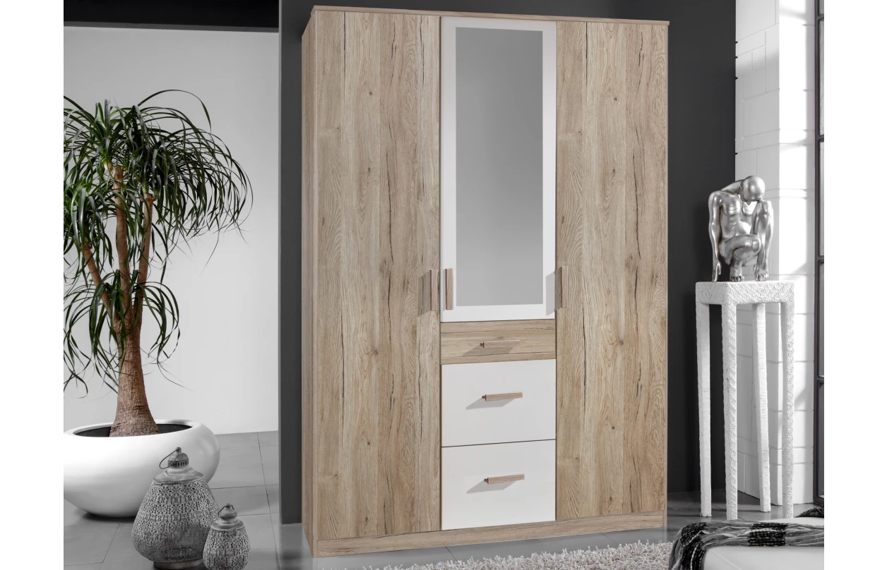 Šatní skříň se zrcadlem Cariba, 135 cm, dub san remo/bílá 16