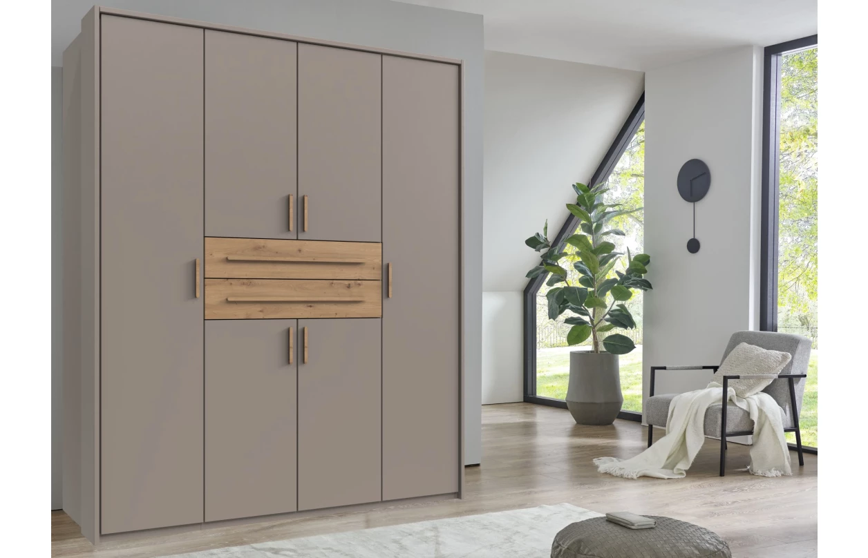 Šatní skříň se zásuvkami Digit, 225 cm, béžová kašmír/dub artisan 8