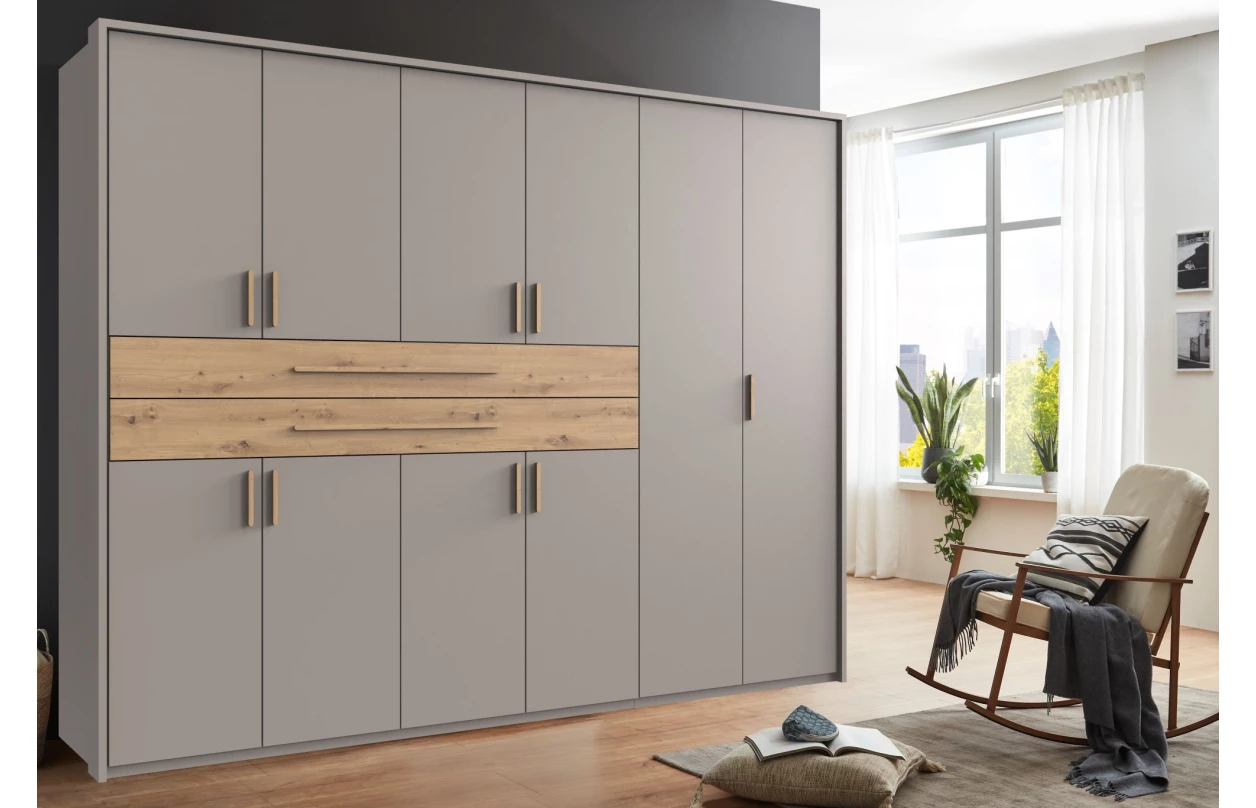 Šatní skříň se zásuvkami Digit, 225 cm, béžová kašmír/dub artisan 15