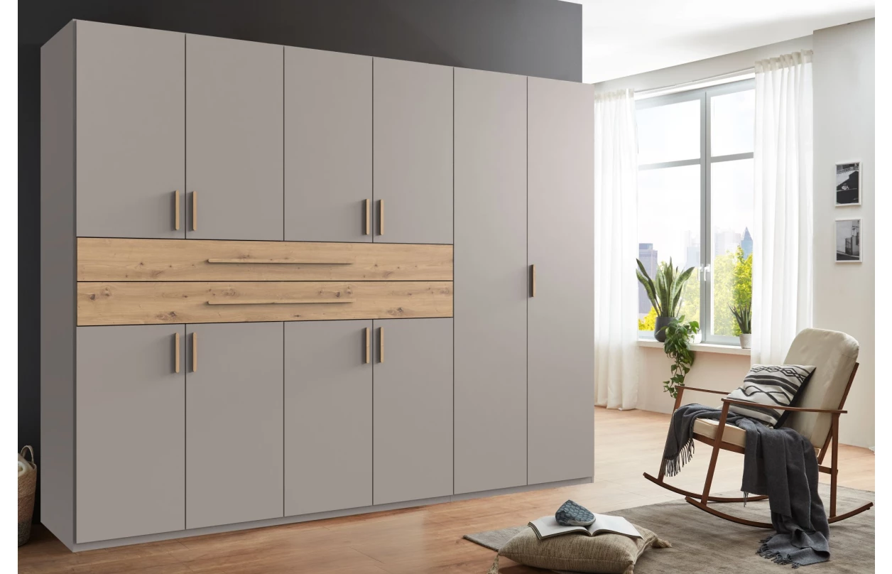 Šatní skříň se zásuvkami Digit, 225 cm, béžová kašmír/dub artisan 16