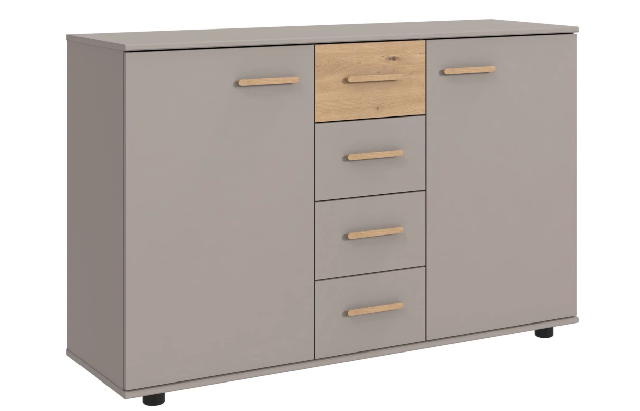 Šatní skříň se zásuvkami Digit, 225 cm, béžová kašmír/dub artisan 21