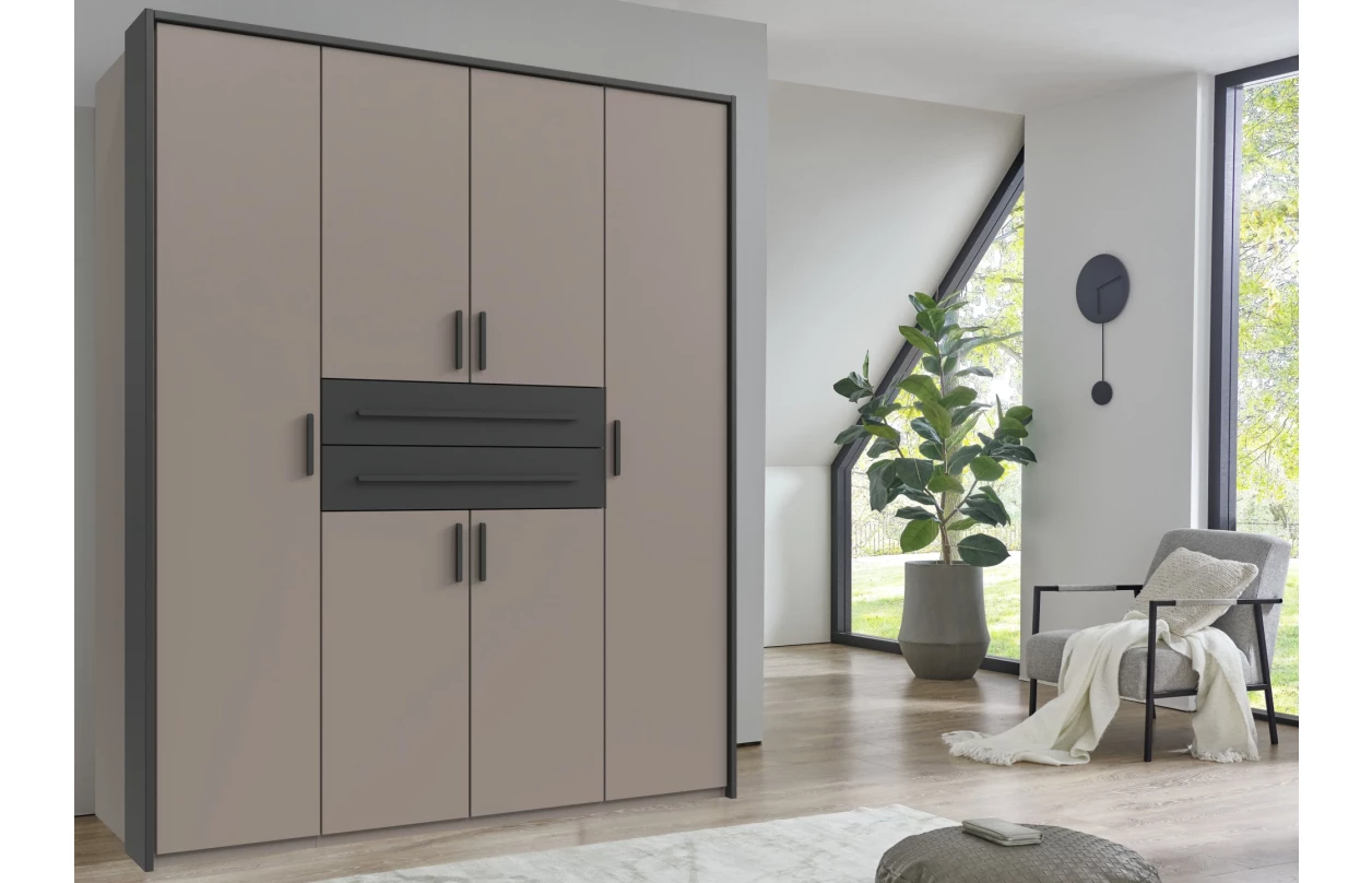 Šatní skříň se zásuvkami Digit, 225 cm, béžová kašmír/dub artisan 25