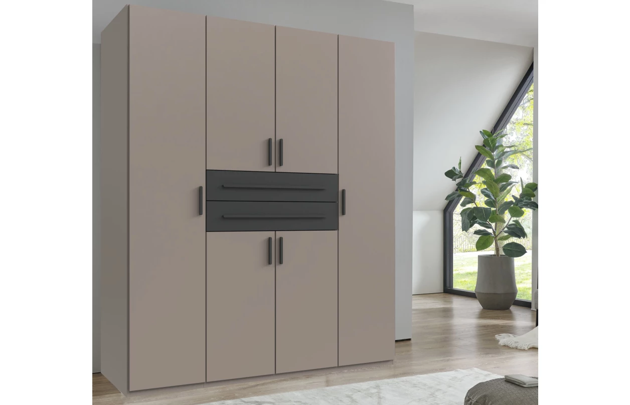 Šatní skříň se zásuvkami Digit, 225 cm, béžová kašmír/dub artisan 26