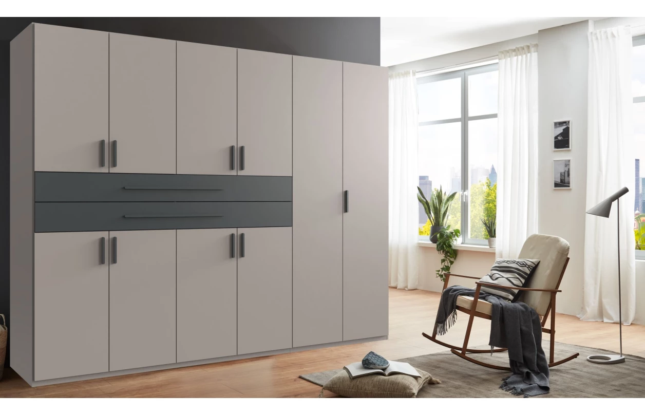Šatní skříň se zásuvkami Digit, 225 cm, béžová kašmír/dub artisan 33