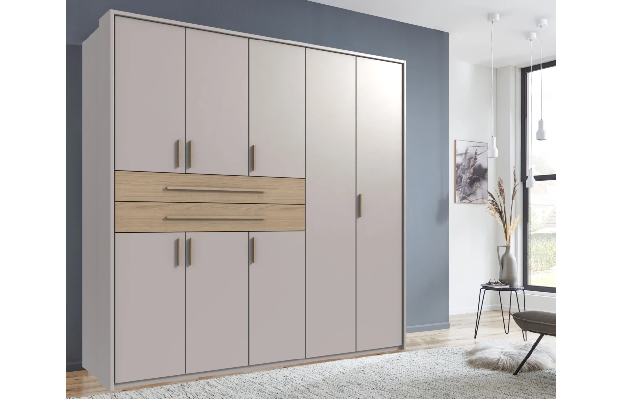 Šatní skříň se zásuvkami Digit, 225 cm, béžová kašmír/dub artisan 47