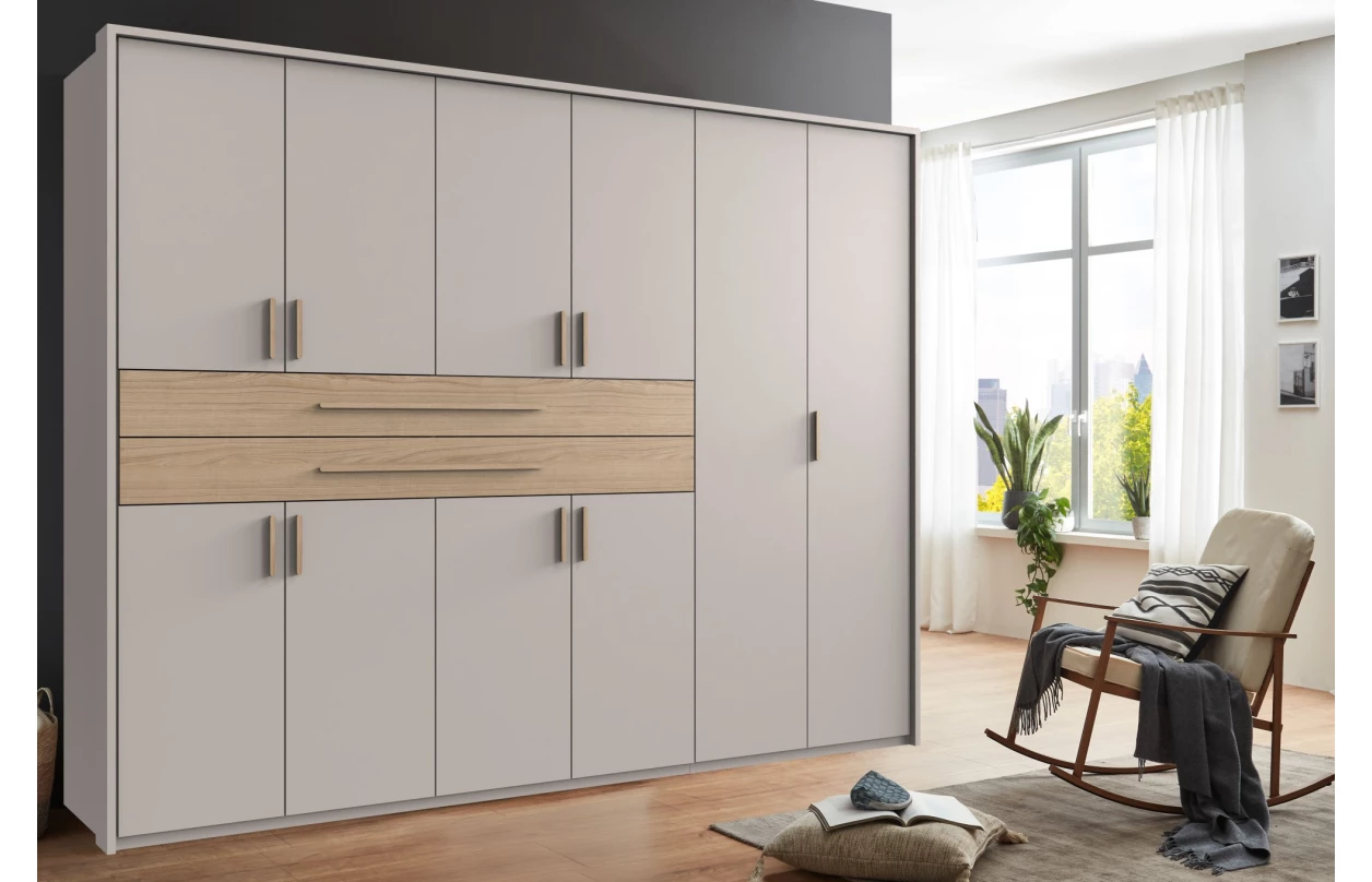 Šatní skříň se zásuvkami Digit, 225 cm, béžová kašmír/dub artisan 49
