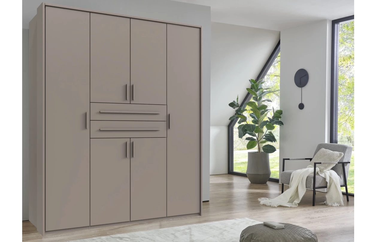 Šatní skříň se zásuvkami Digit, 225 cm, béžová kašmír/dub artisan 59