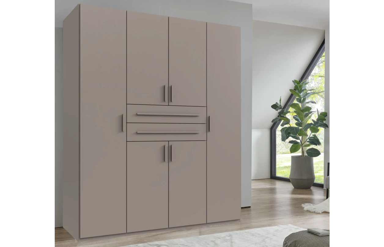 Šatní skříň se zásuvkami Digit, 225 cm, béžová kašmír/dub artisan 60