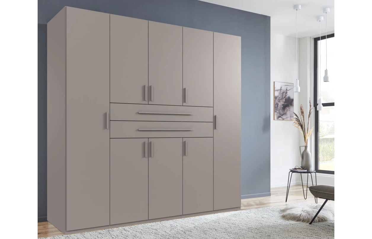 Šatní skříň se zásuvkami Digit, 225 cm, béžová kašmír/dub artisan 62