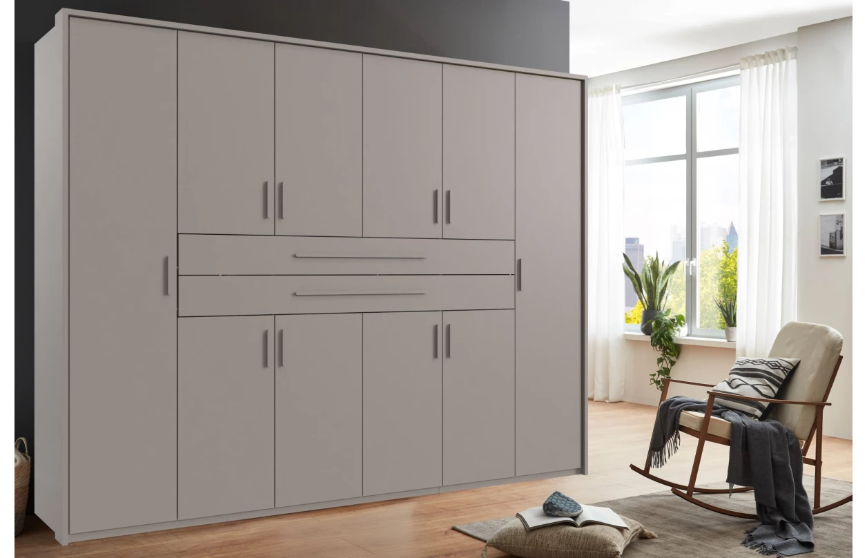 Šatní skříň se zásuvkami Digit, 225 cm, béžová kašmír/dub artisan 63