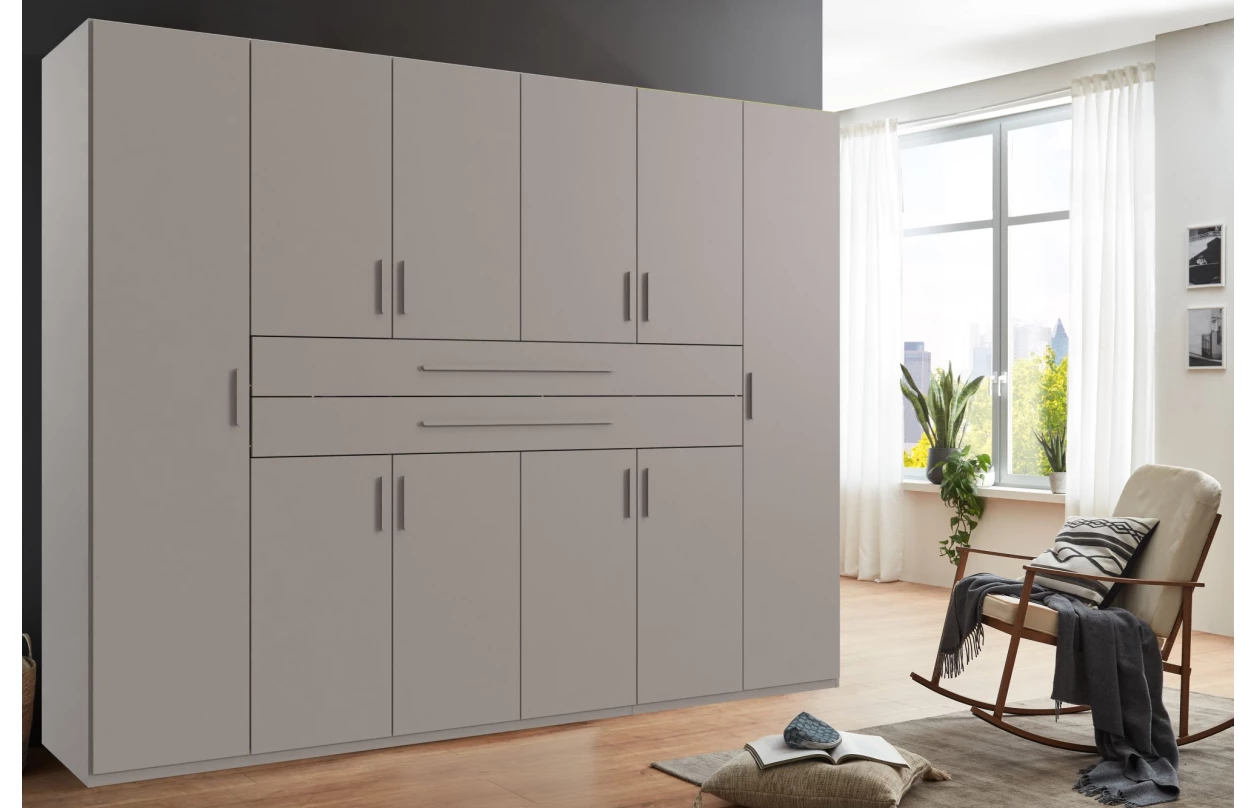 Šatní skříň se zásuvkami Digit, 225 cm, béžová kašmír/dub artisan 64