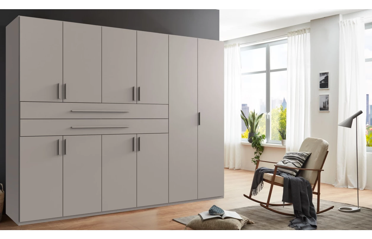 Šatní skříň se zásuvkami Digit, 225 cm, béžová kašmír/dub artisan 67