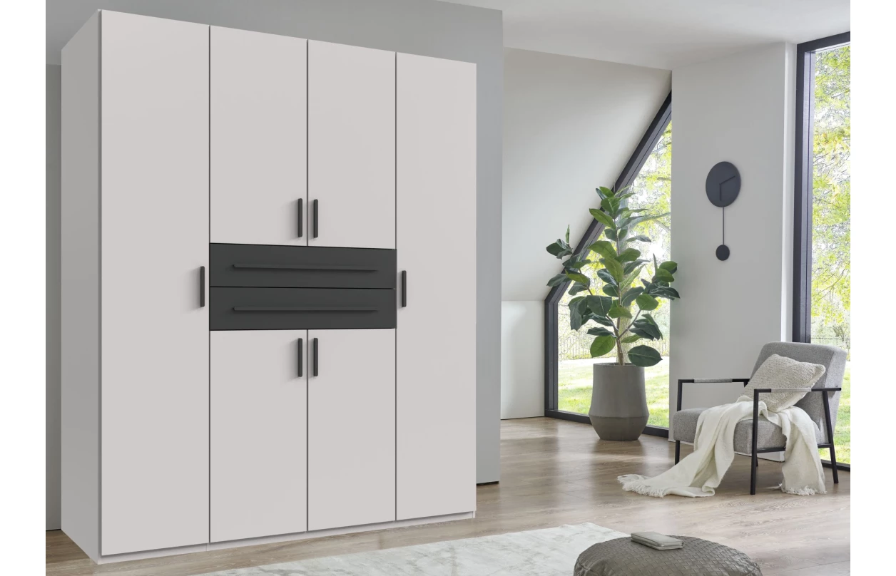 Šatní skříň se zásuvkami Digit, 225 cm, béžová kašmír/dub artisan 77