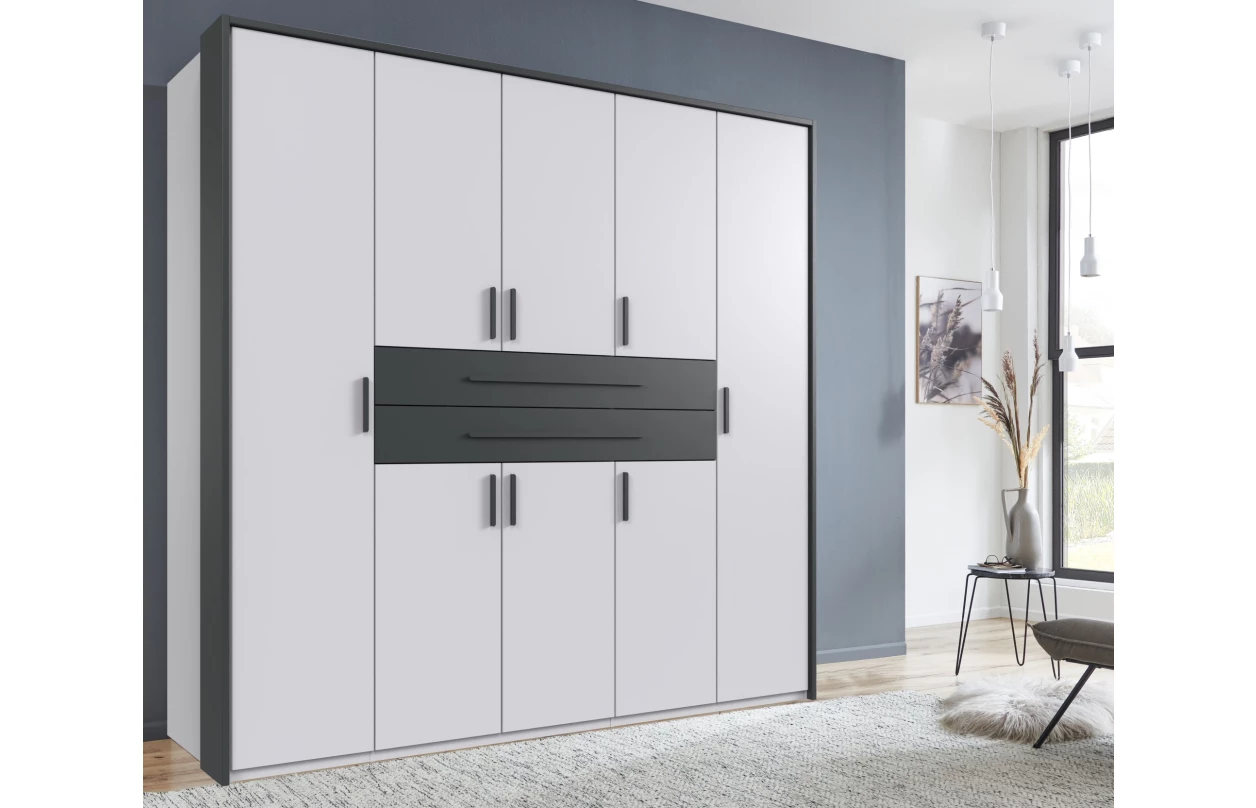 Šatní skříň se zásuvkami Digit, 225 cm, béžová kašmír/dub artisan 78