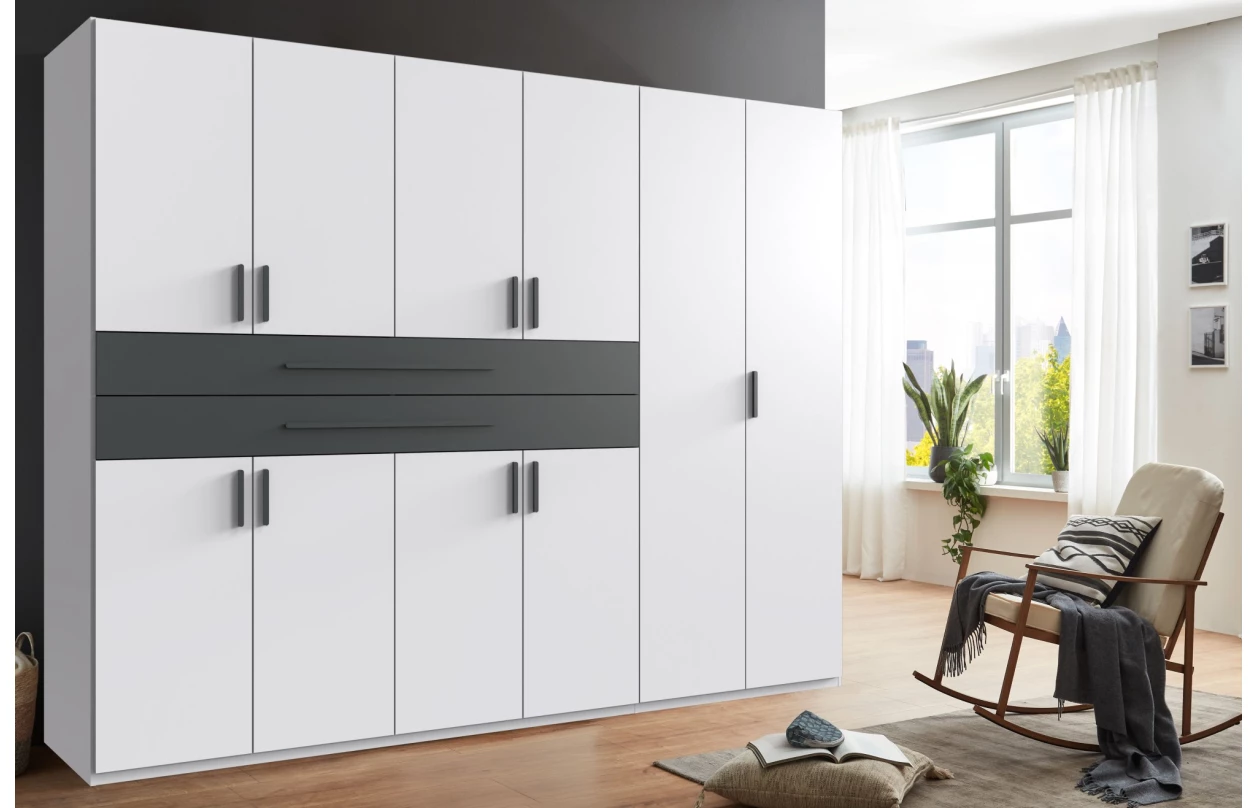 Šatní skříň se zásuvkami Digit, 225 cm, béžová kašmír/dub artisan 84