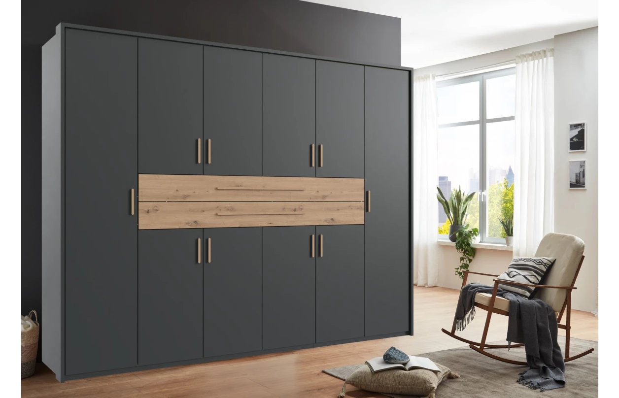 Šatní skříň se zásuvkami Digit, 225 cm, béžová kašmír/dub artisan 6