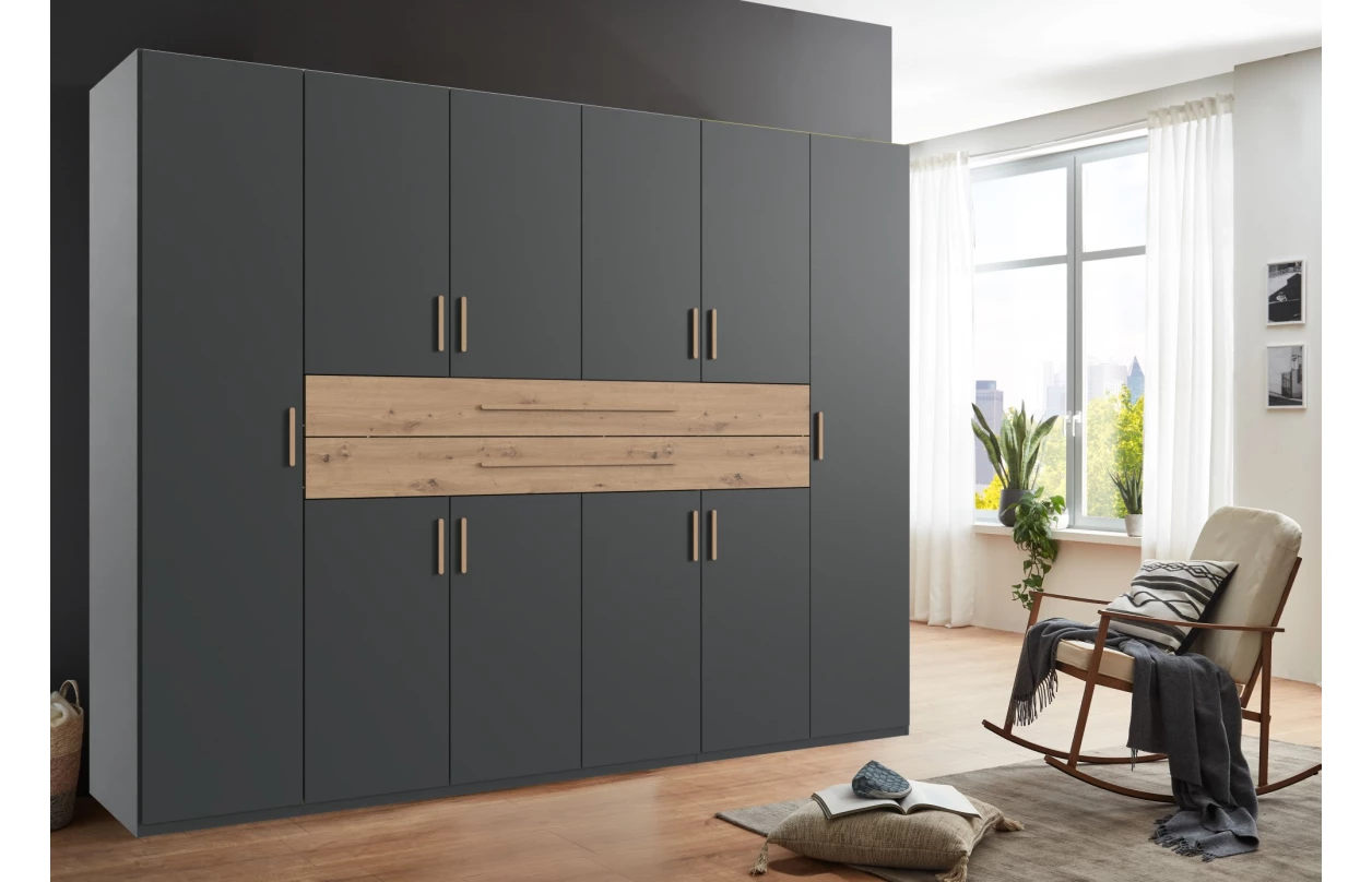 Šatní skříň se zásuvkami Digit, 225 cm, béžová kašmír/dub artisan 96
