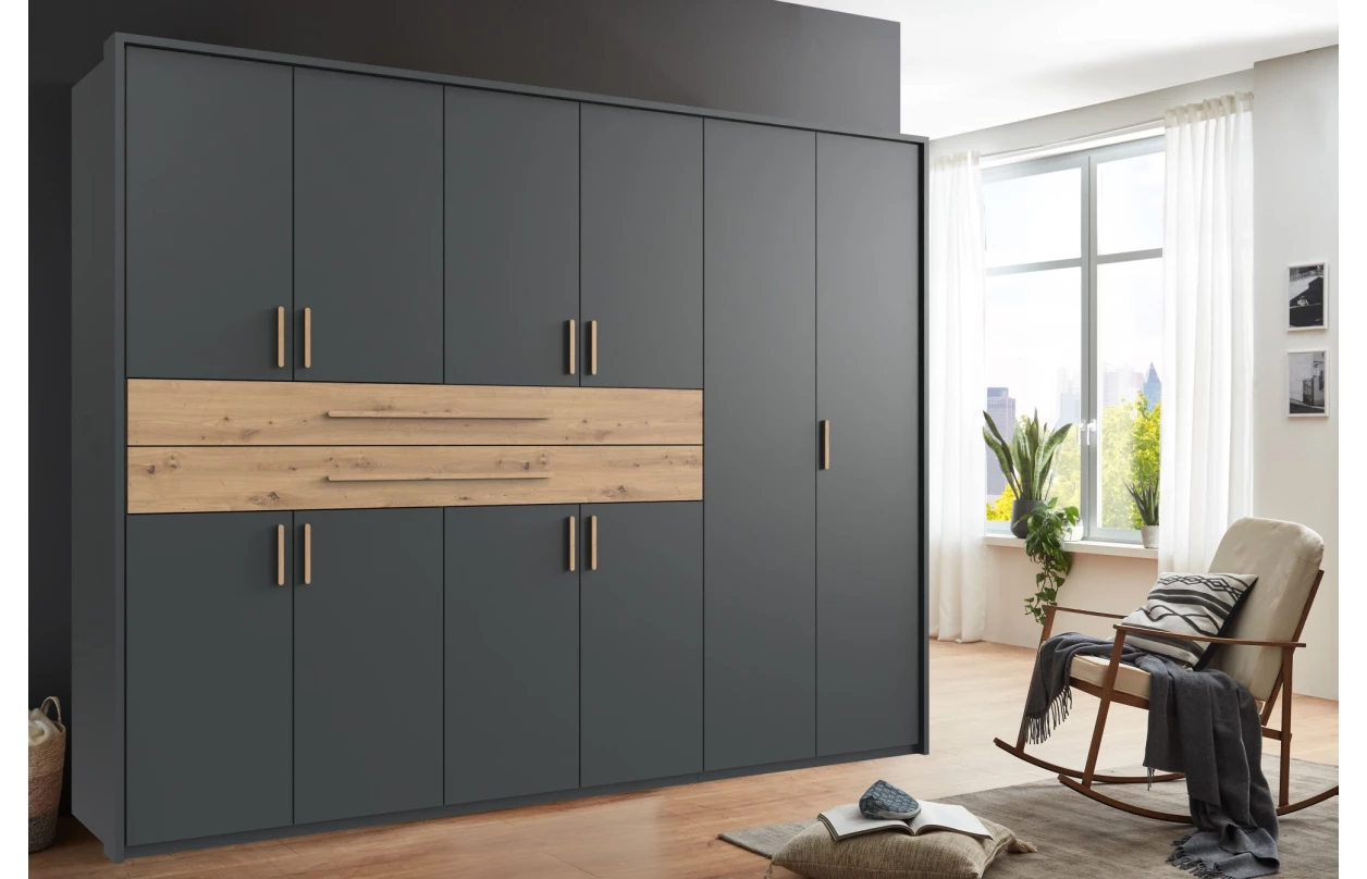 Šatní skříň se zásuvkami Digit, 225 cm, béžová kašmír/dub artisan 99