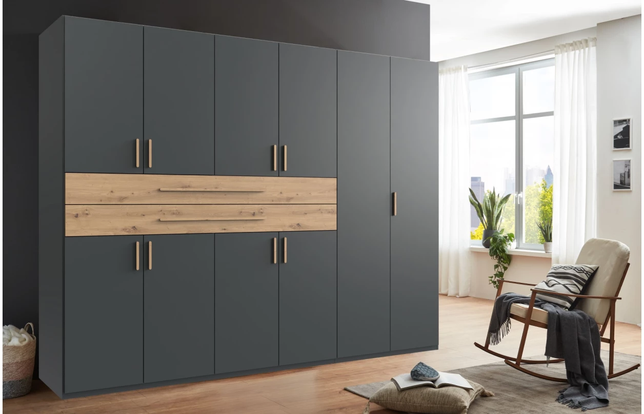 Šatní skříň se zásuvkami Digit, 225 cm, béžová kašmír/dub artisan 101