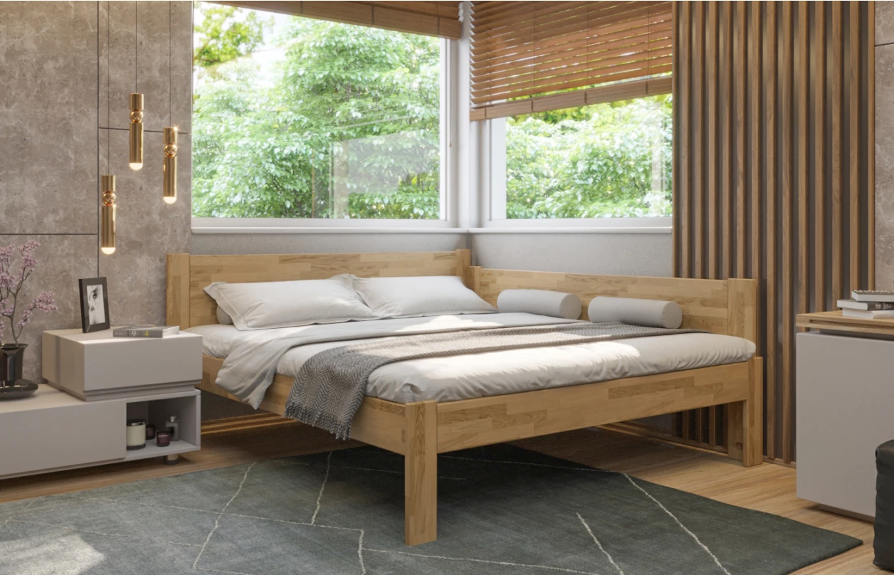 Rohová postel se zástěnou vpravo Fava P 180x200 cm, přírodní buk 5