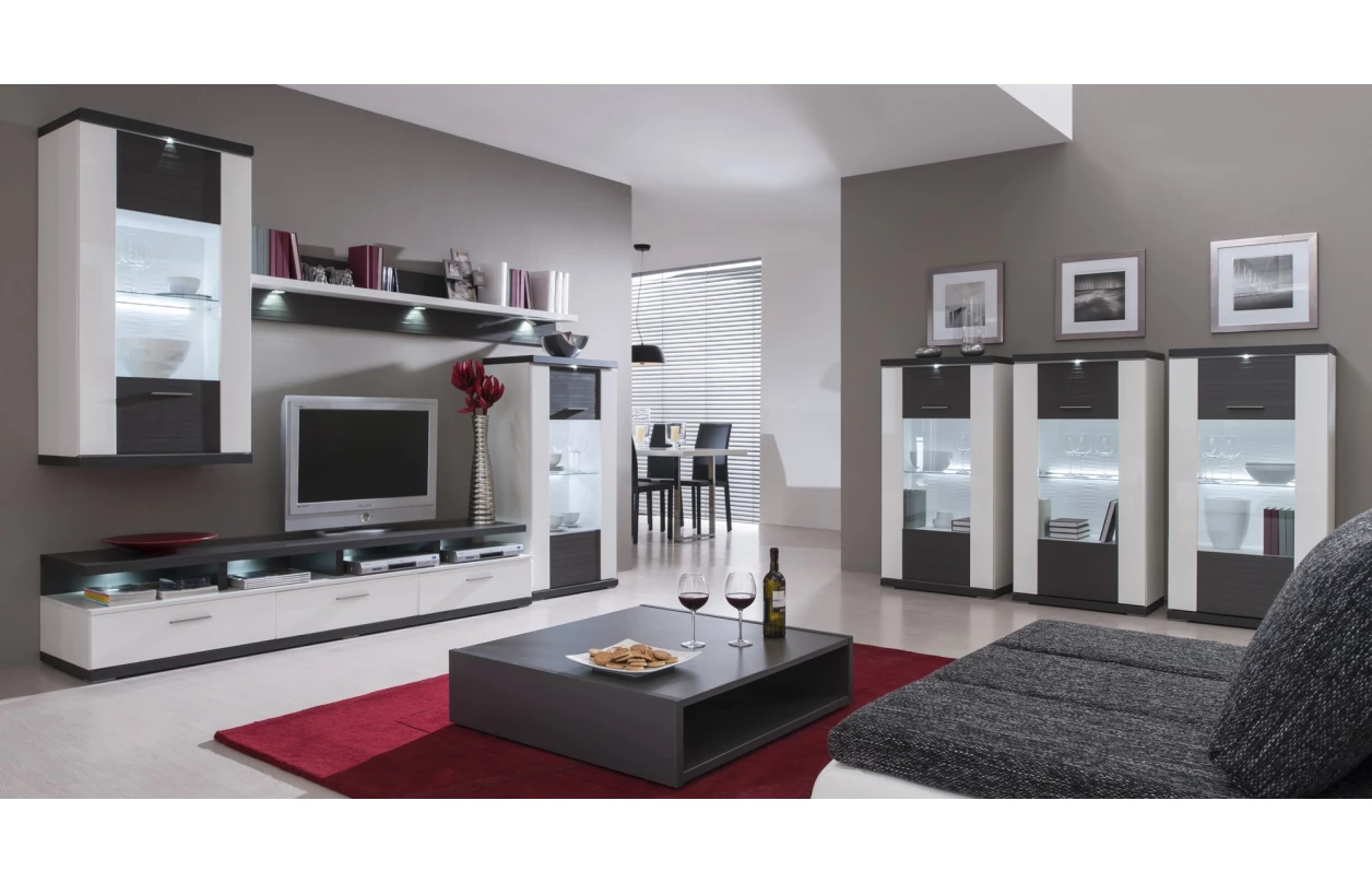 Obývací stěna Caracas kombi 333, grafit/bílý lesk, s osvětlením 7