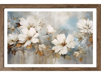 Rámovaný obraz Zátiší s bílými květinami 70x50 cm, dub tmavý