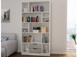 Vysoký regál/knihovna Sten, bílý/šedý beton