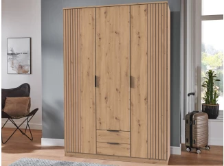 Šatní skříň Lübeck, 135 cm, dub artisan/optika lamel