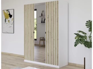 Šatní skříň se zrcadlem Genua, 136 cm, bílá/dub artisan