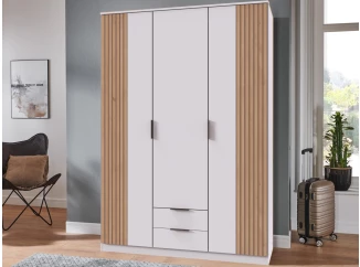 Šatní skříň Lübeck, 135 cm, bílá/dub artisan/optika lamel